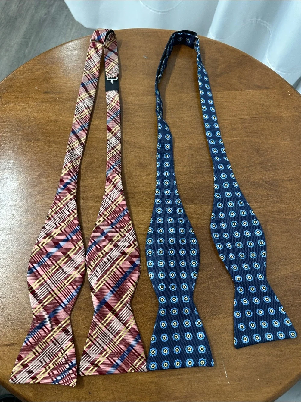 Banana Republic Navy Floral and Burgundy Plaid Self-Tie Bow Ties - Set of 2